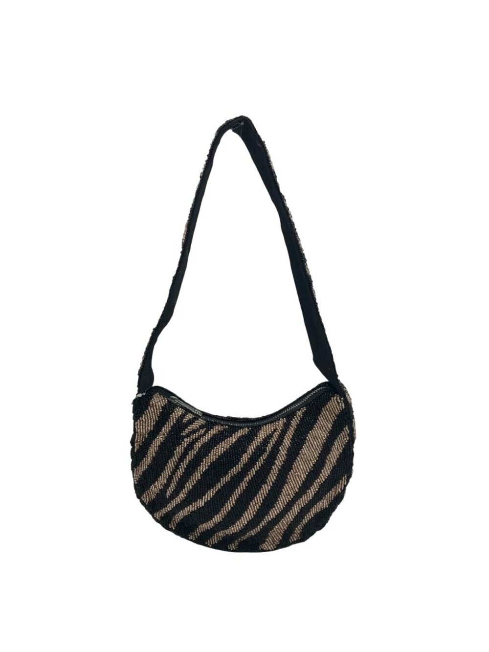 On 34th Black and Gold Zebra Beaded Shoulder Bag